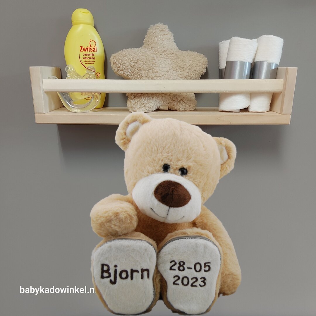 Knuffel Beer Boris 45 cm met naam en datum