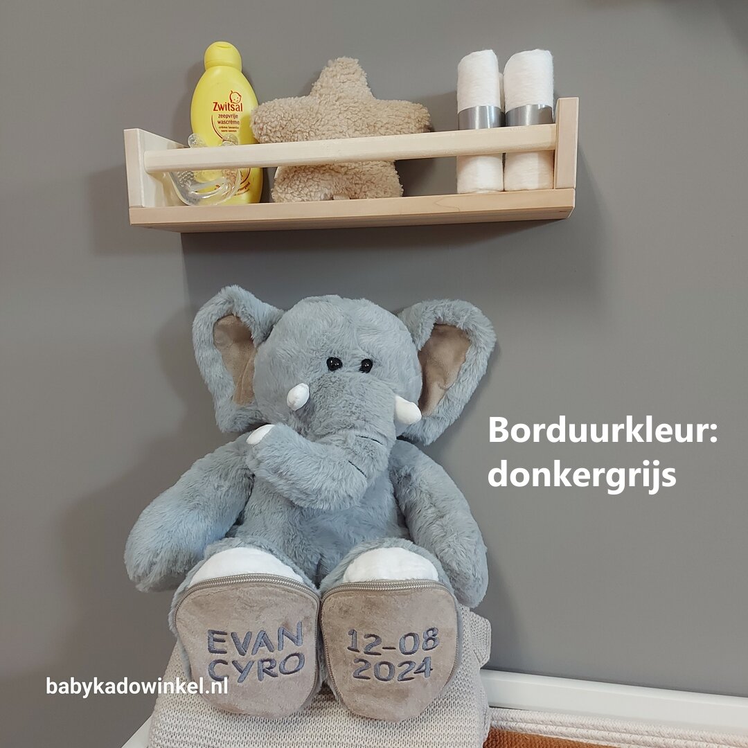 Knuffel Olifant Luka met naam en datum