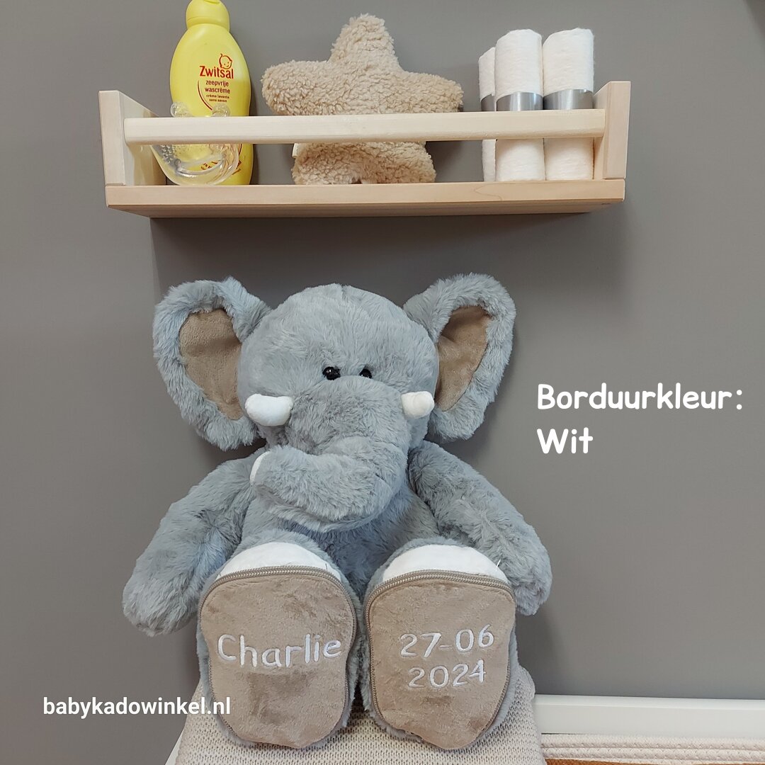 Knuffel Olifant Luka met naam en datum