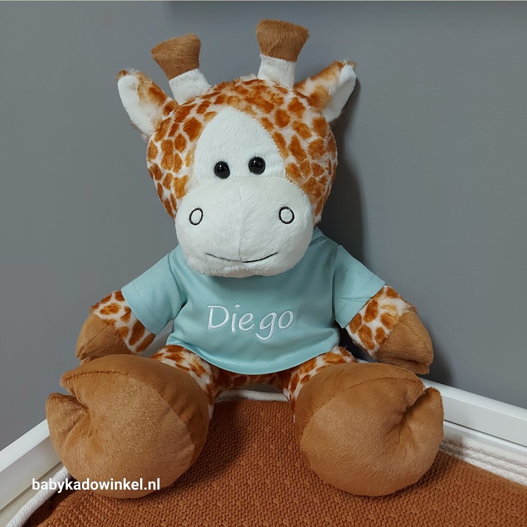 Knuffel Giraf 45 cm met naam op shirtje