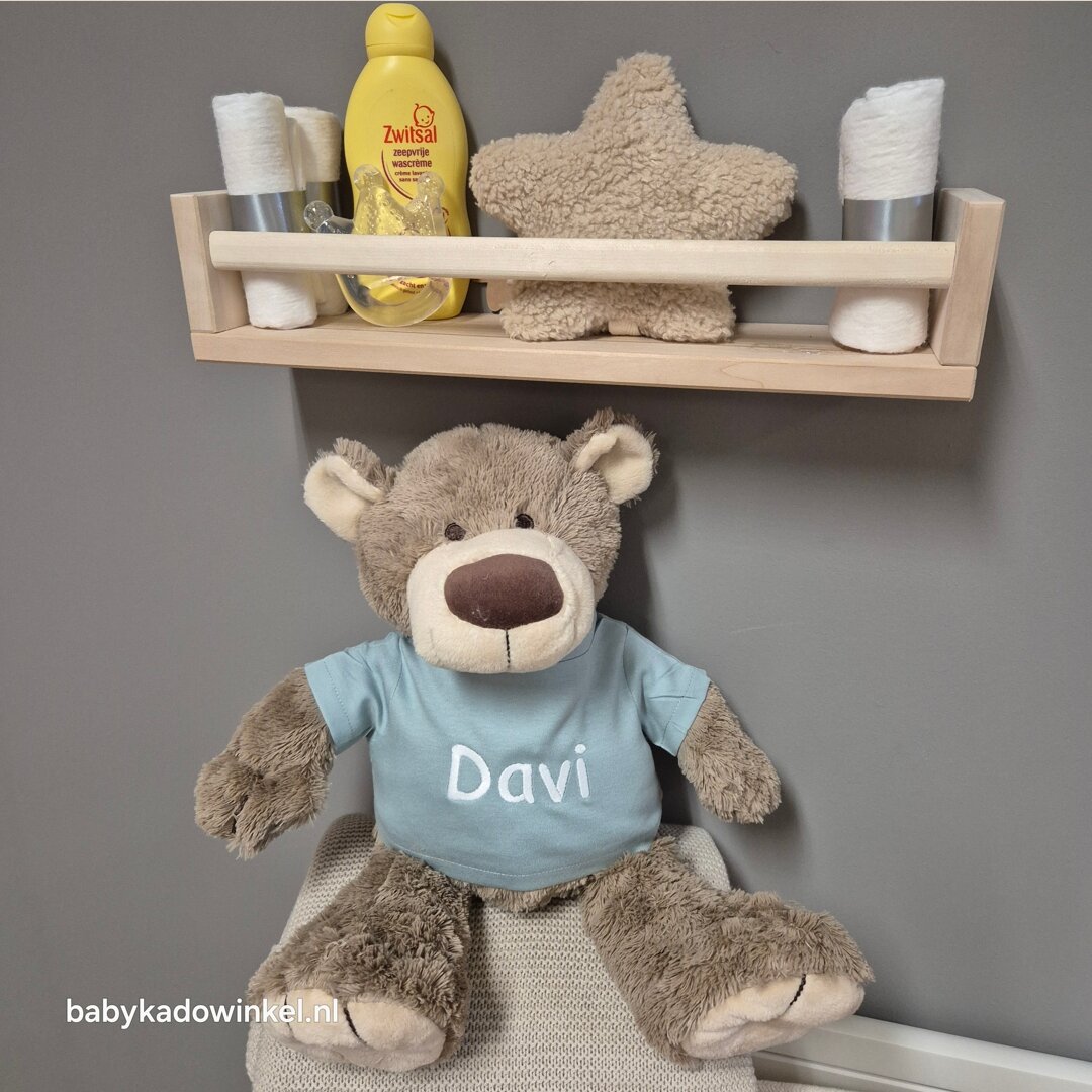 Knuffel Bear Bella 40 cm met naam op stone green shirtje