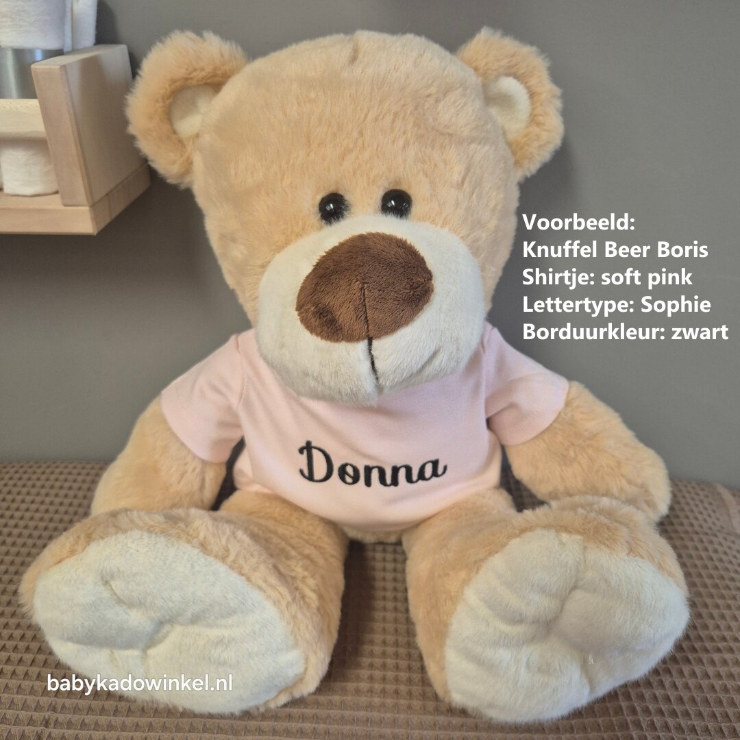 Knuffel Beer Boris 45 cm met naam op shirtje