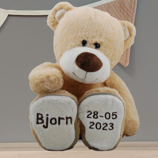 Knuffel Beer Boris 45 cm met naam en datum