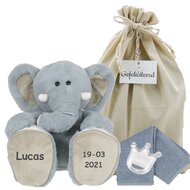 Knuffel Olifant Luka met naam en datum